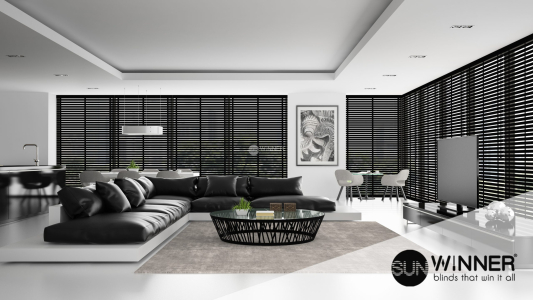 Interior of the modern design  loft with black sofa  3D rendering
