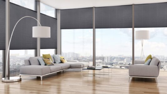 Modern living room with parquet 3d render
